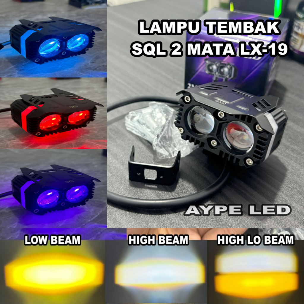 Lampu Tembak Mini Laser SQL 2 mata Plus Sorot Devil High low Putih Kuning Waterproof Premium