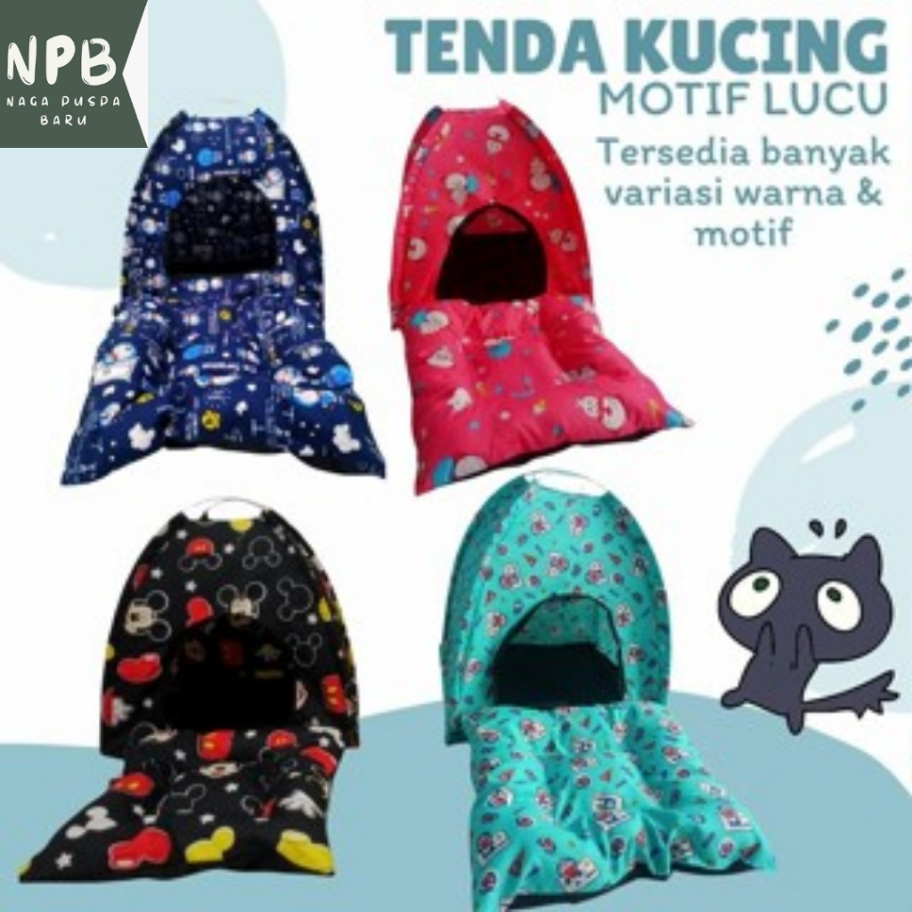 Tenda Rumah Kucing Lipat + Kasur Outdoor Lucu - Tempat Tidur Kucing Anjing Pet Bed - Rumah Kucing