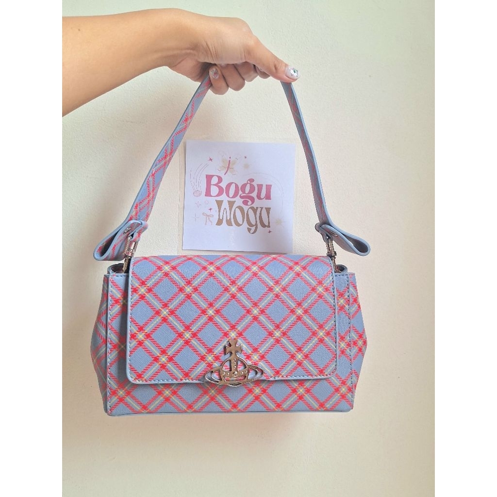 Vivienne Westwood Bag Hazel Medium Handbag Orange Blue Tartan