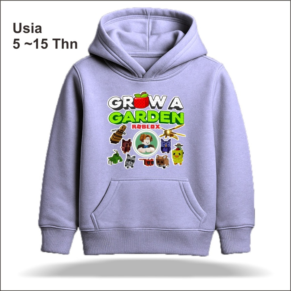 Hoodie Anak Unisex Roblox Grow A Garden Warna Abu Hitam | Sweater Hoodie Anak 6-15 Tahun