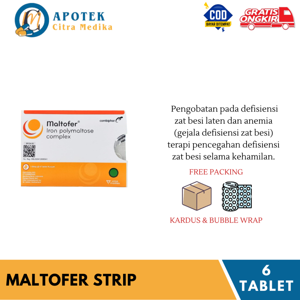 MALTOFER (1 STRIP ISI 6 TABLET) - OBAT ANEMIA PENAMBAH DARAH TABLET KUNYAH