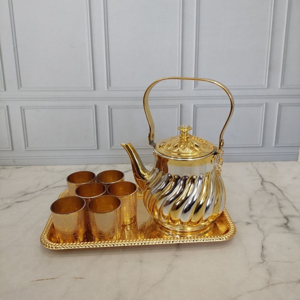 Teko Zam-zam Set Gelas Nampan Gold Emas Gelas Zamzam Gelas Saudi Gelas Gold
