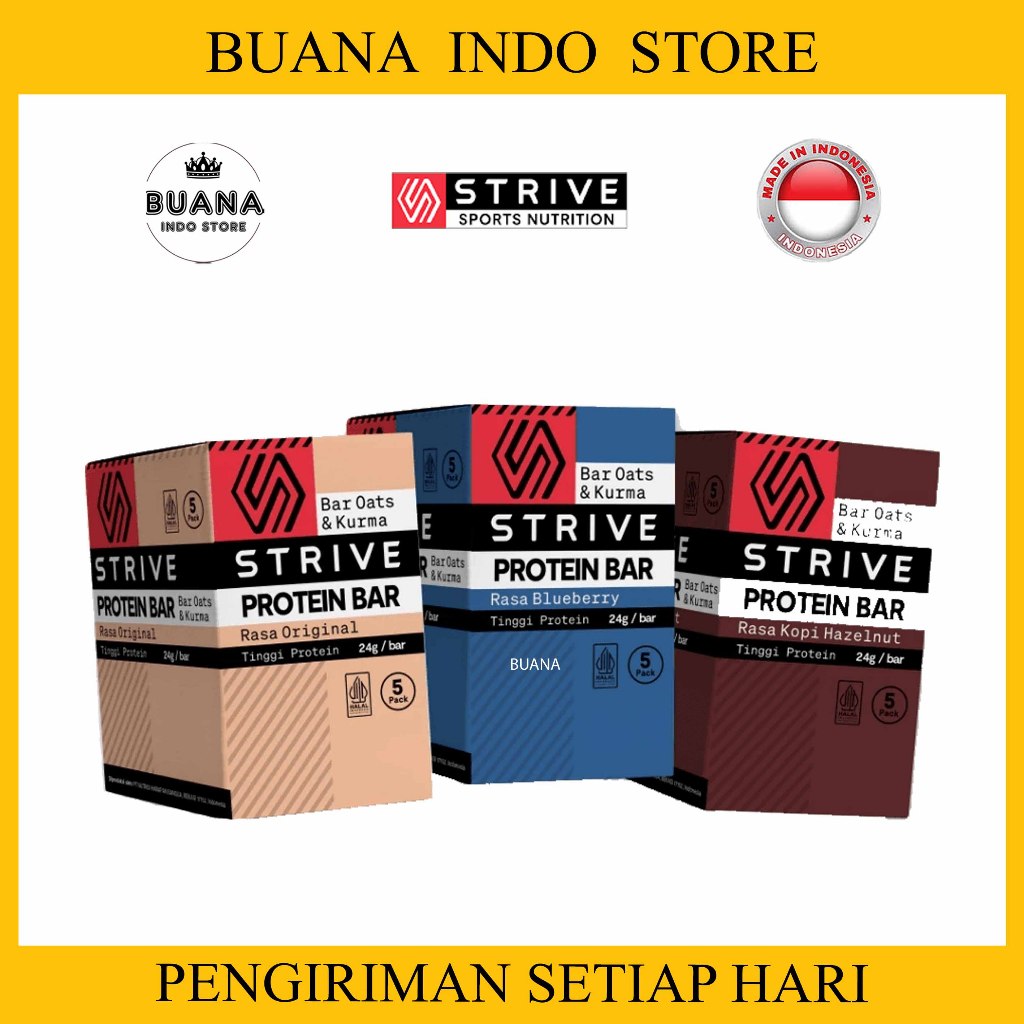 

STRIVE Protein Bar 1 Box 5 Saset dengan 24gr Protein/ Bar - High ProteinBar Sachet Original