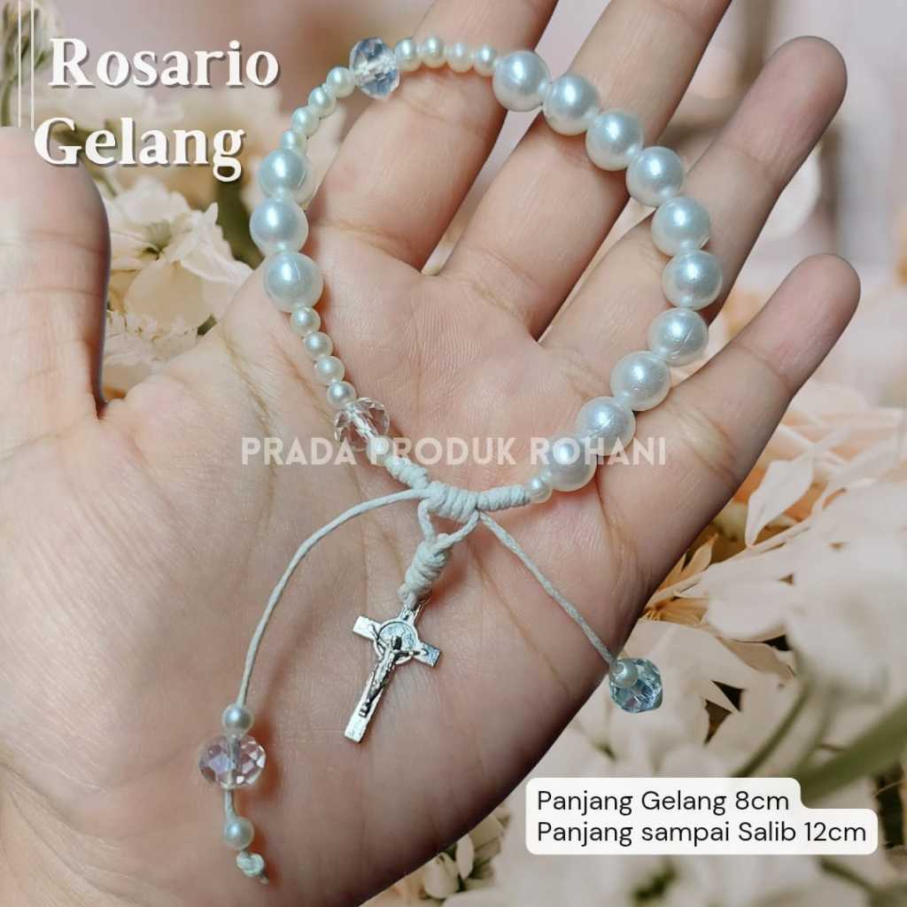 Gelang rosario / bahan mutiara artificial / Rosario gelang tali / Aksesoris rohani katolik