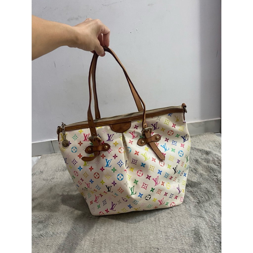 tote besar shoulder bag berzipper putih kulit colourfull