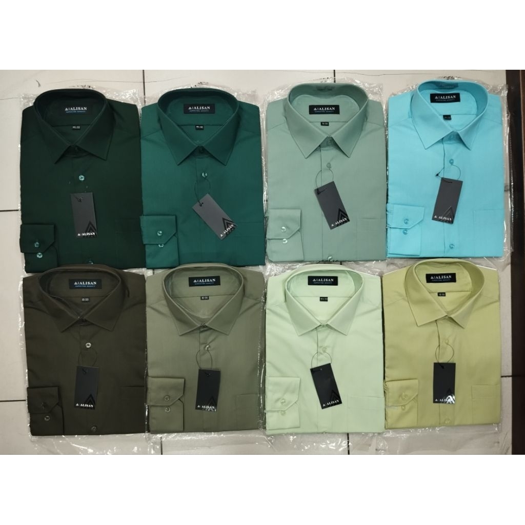 Alisan Kemeja Polos Pria Warna Hijau Botol Sage Mint Olive Army Hijau Lime Lengan Panjang Reguler