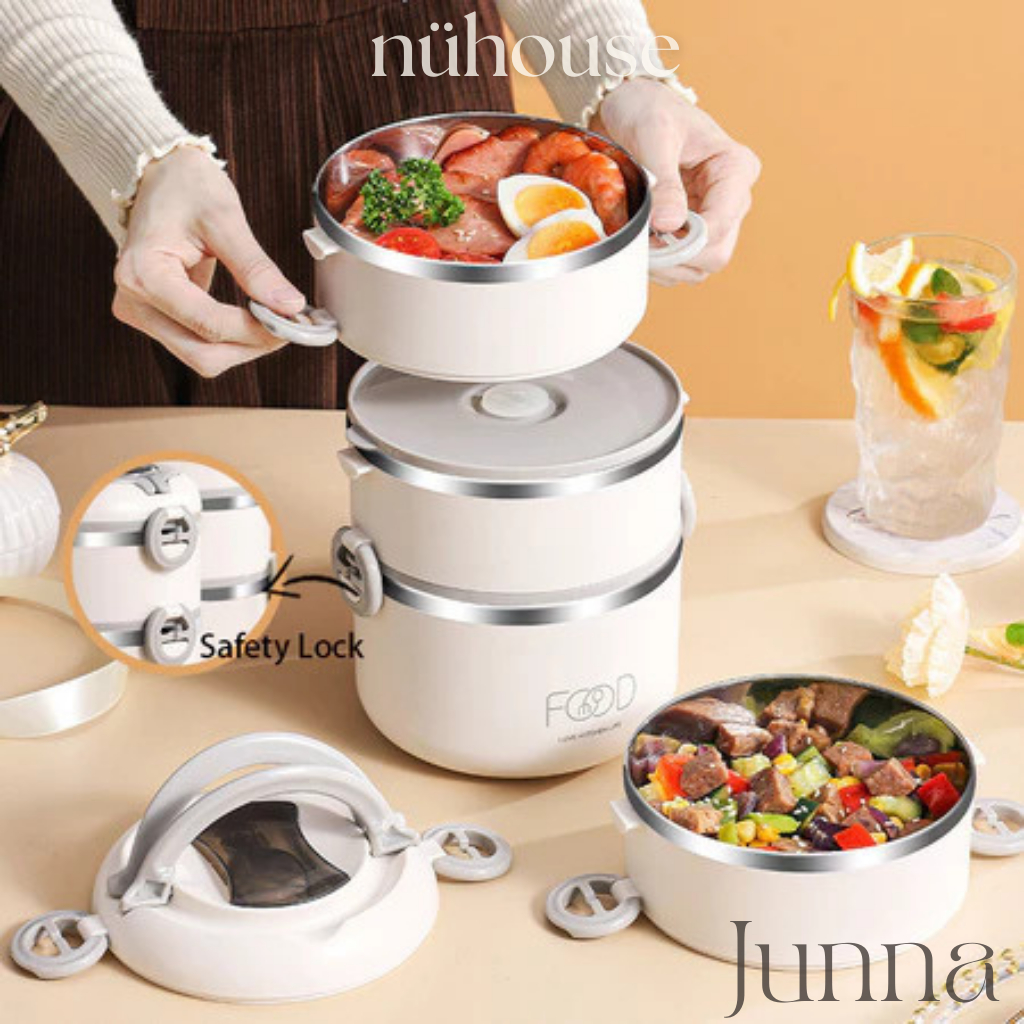 [Nuhouse] Lunch Box Tempat Kotak Bekal Wadah Makan Stainless - Aesthetic Anti Tumpah Mini Kecil Seka