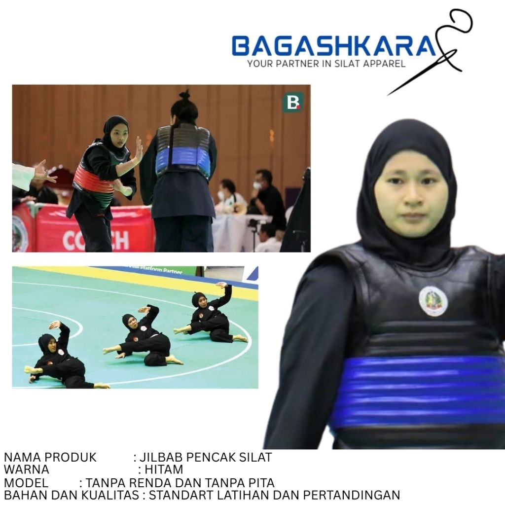 JILBAB PENCAK SILAT / JILBAB SILAT HITAM TANPA RENDA/ jilbab silat hitam polos tanpa pita renda , ji