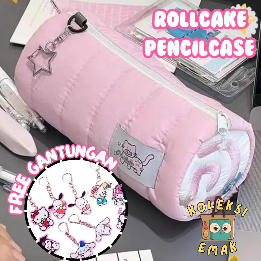 

Kotak pensil Roll Cake Aesthetic Korea Tempat Pensil Case Stationery Bag Premium Lucu Tas Makeup Premium FREE GANTUNGAN KUNCI [SB-2 Pink]