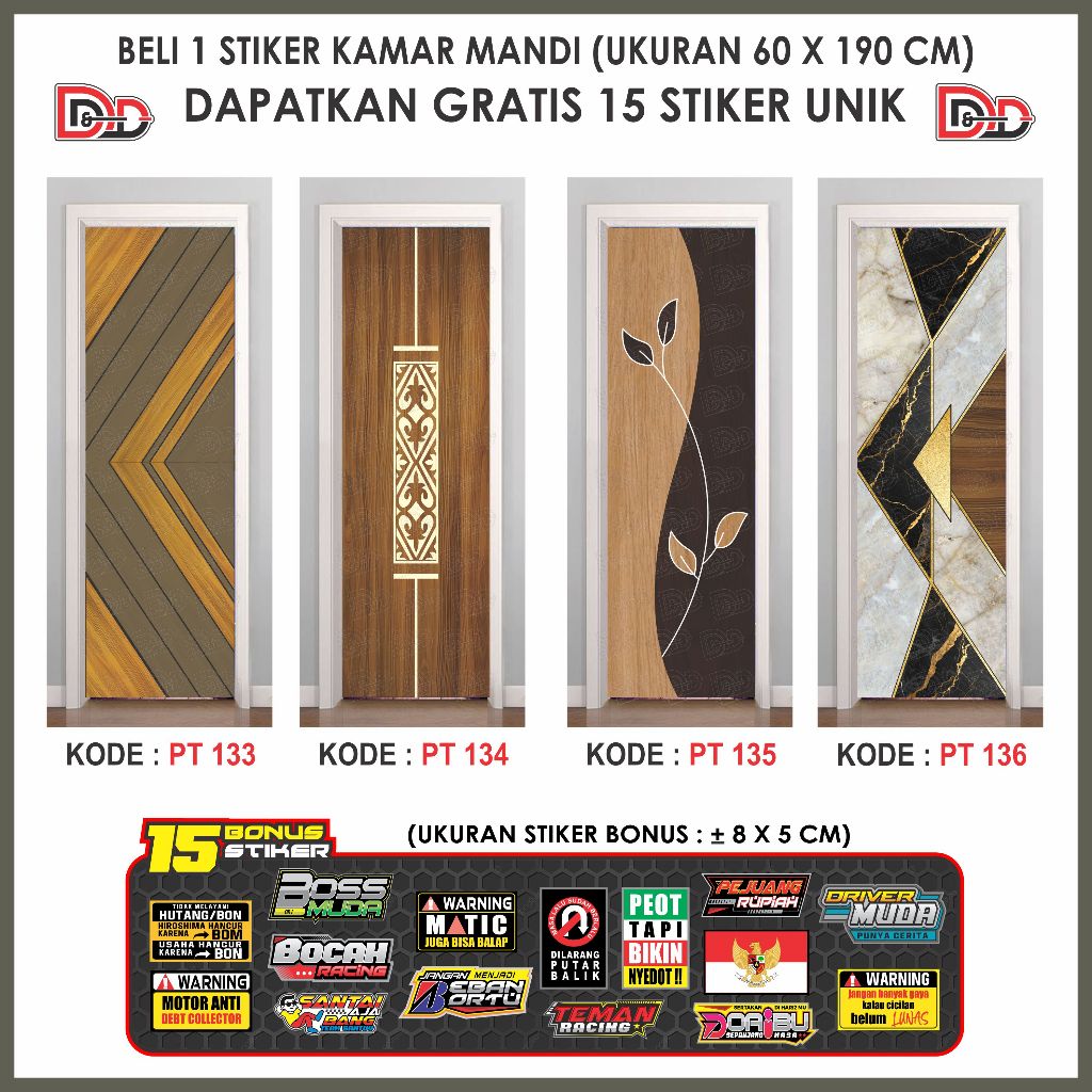 Stiker pintu kamar mandi motif keramik kayu – Waterproof, Anti Minyak