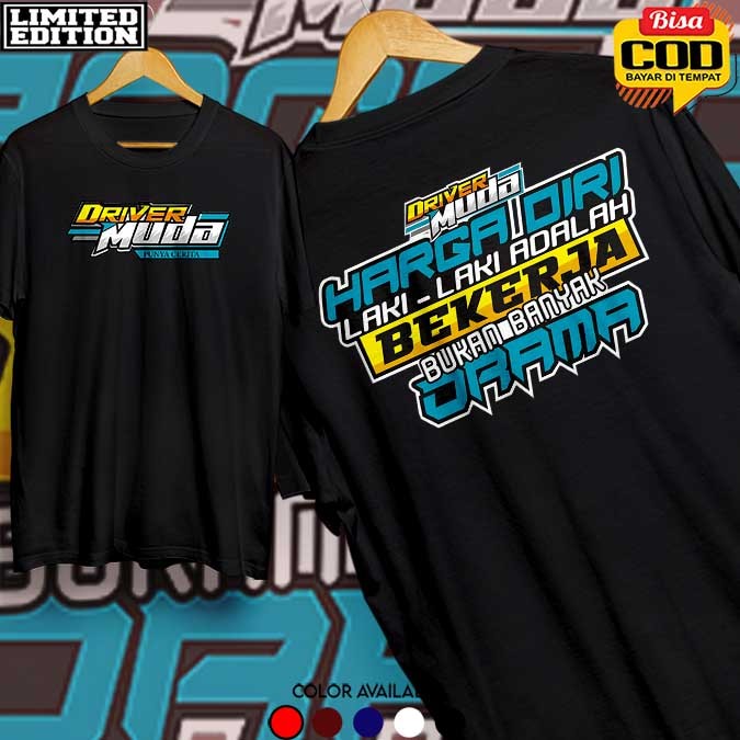 Bisa COD Driver Muda Kaos Hitam Baju Kaos Cerita Driver Muda Baju Driver Pria Wanita Combed Lembut