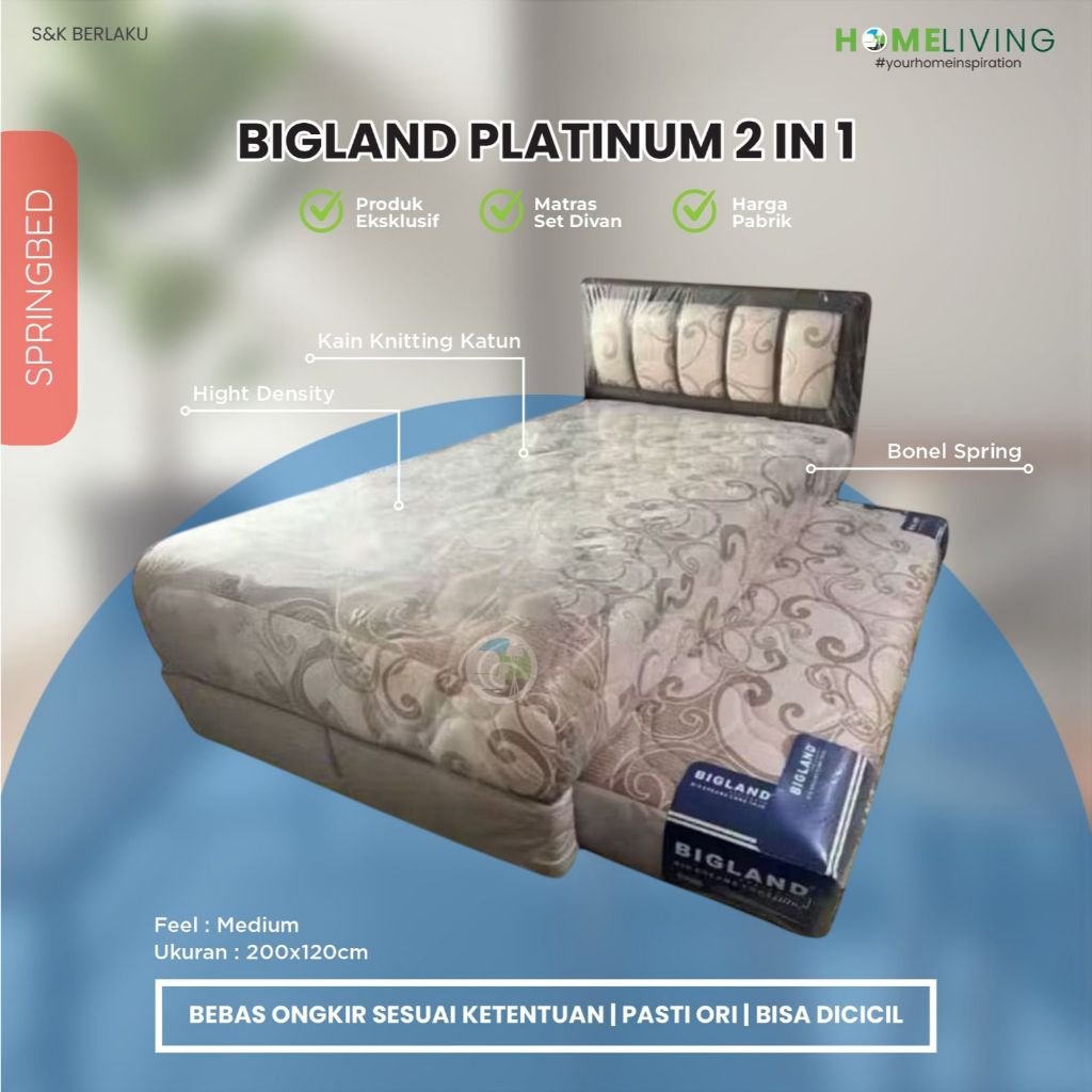 HOMELIVING - SPRINGBED BIGLAND PLATINUM 2IN1 - KASUR ANAK 2IN1 - SPRINGBED BIGLAND 120X200CM