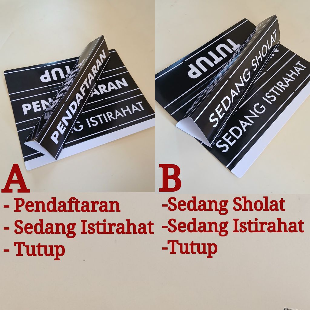 

Papan Nama Meja Pelayanan 3 in 1 - Nama Meja Pendaftaran, Sedang Istirahat, Tutup, Sedang Sholat - Papan Nama Meja Ekonomis