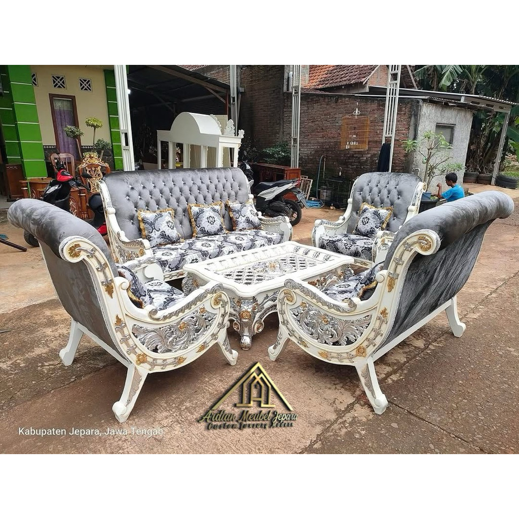 Sofa tamu Rafi ahmad/kursi tamu ukir kayu jati perhutani