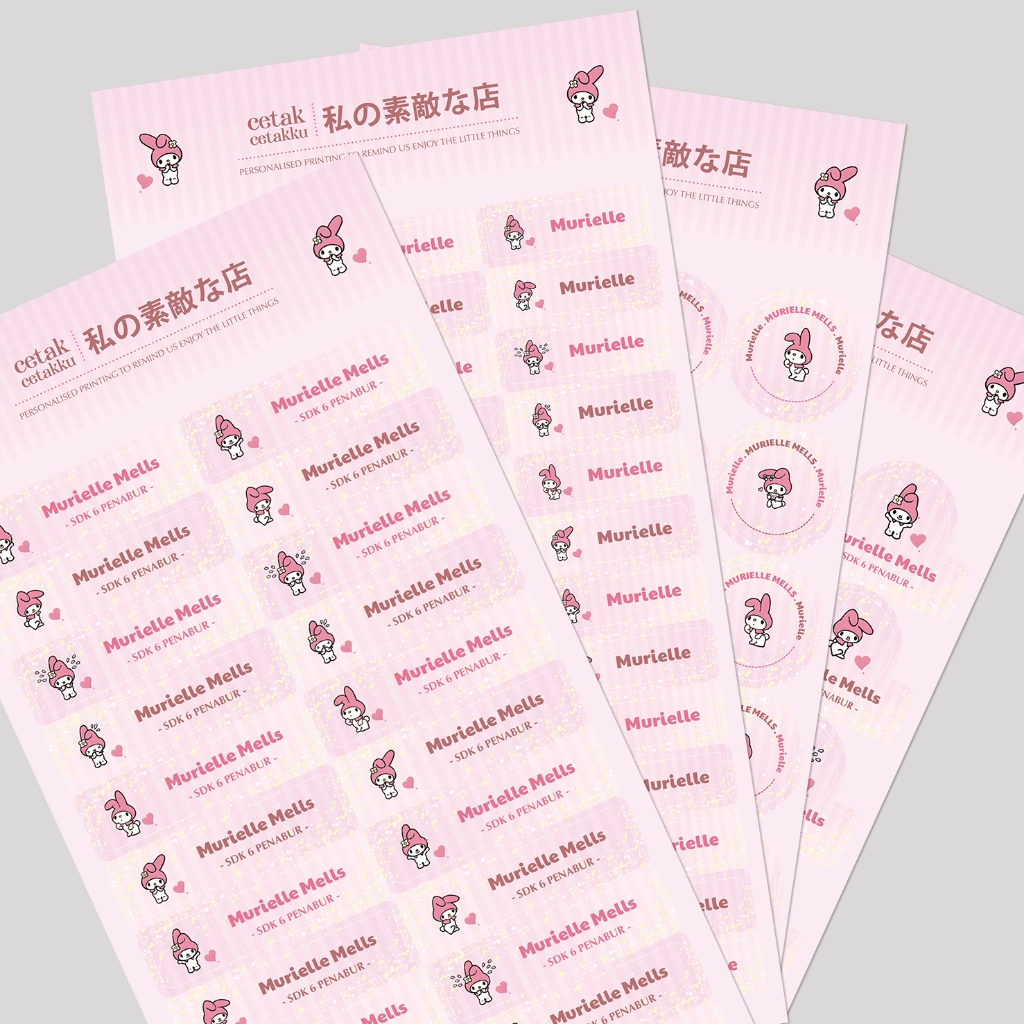 

MY MELODY / COMBO PACK (1 Set : 4 ukuran & 4 bentuk) - 103 pcs / LABEL & STIKER NAMA WATERPROOF.