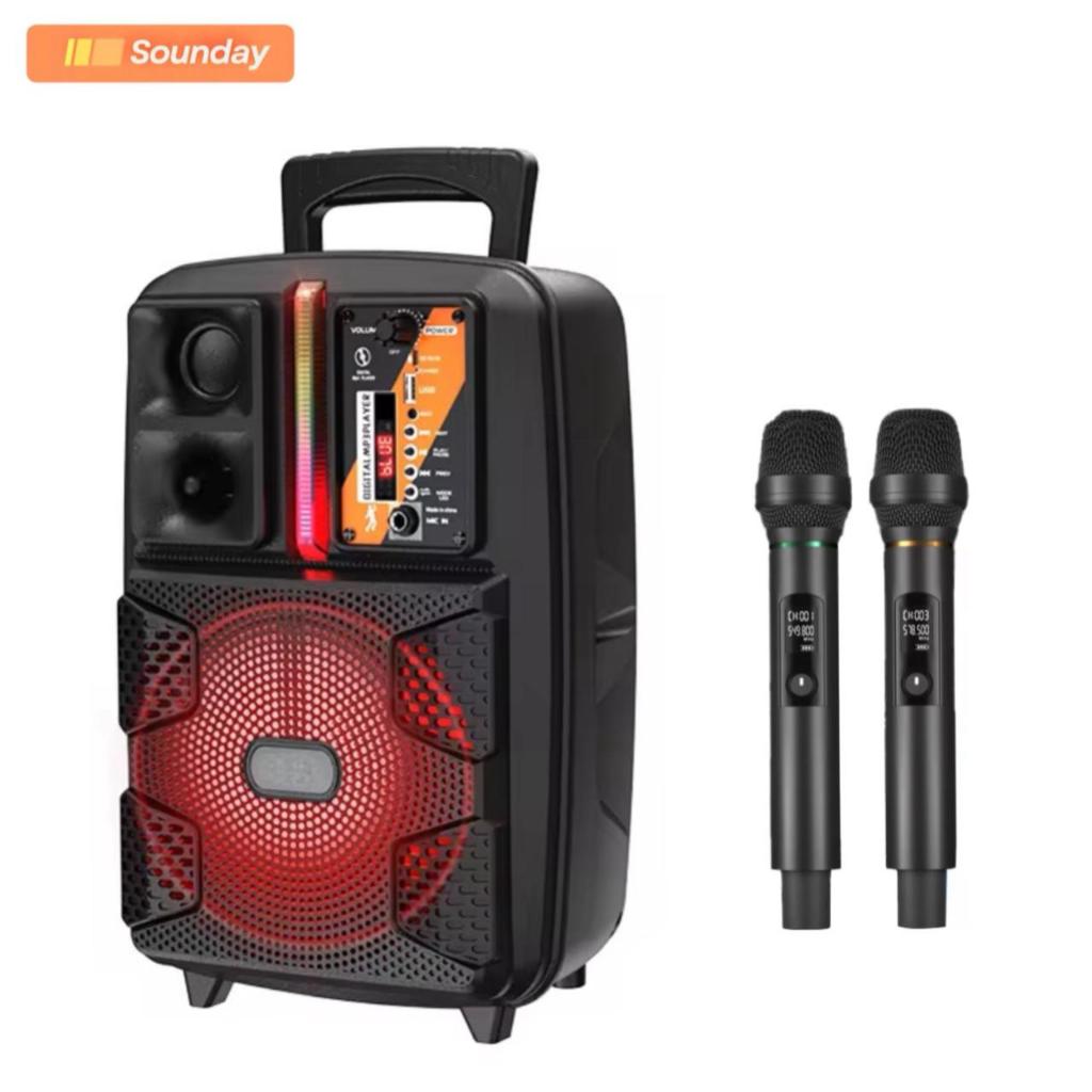 Speaker Bluetooth FLECO F-8808 LED 8,5 Inch Free 2 Mic Wireless Karaoke + Remote - Speaker Karaoke F