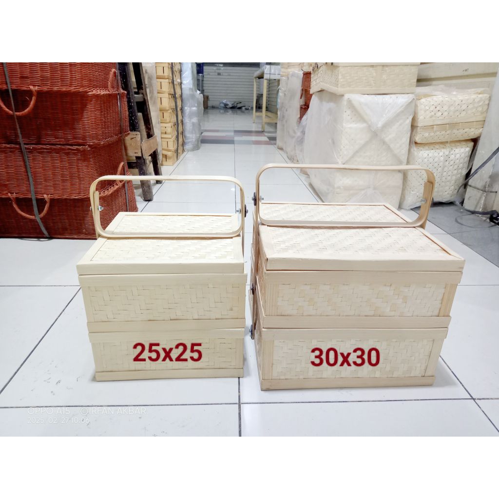 RANTANG BAMBU KOTAK (ANYAMAN) SUSUN 2, RANTANG MAKANAN JINJING, RANTANG WADAH MAKANAN, RANTANG EKLUS