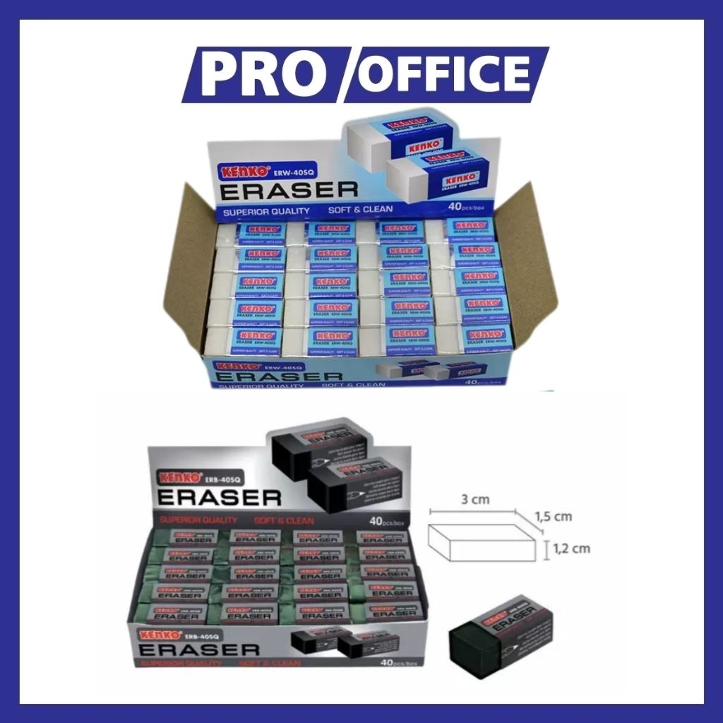 

ProOffice - Penghapus KENKO ERB-40SQ Kecil | 1 Pack Isi 40 pcs Hitam / Putih