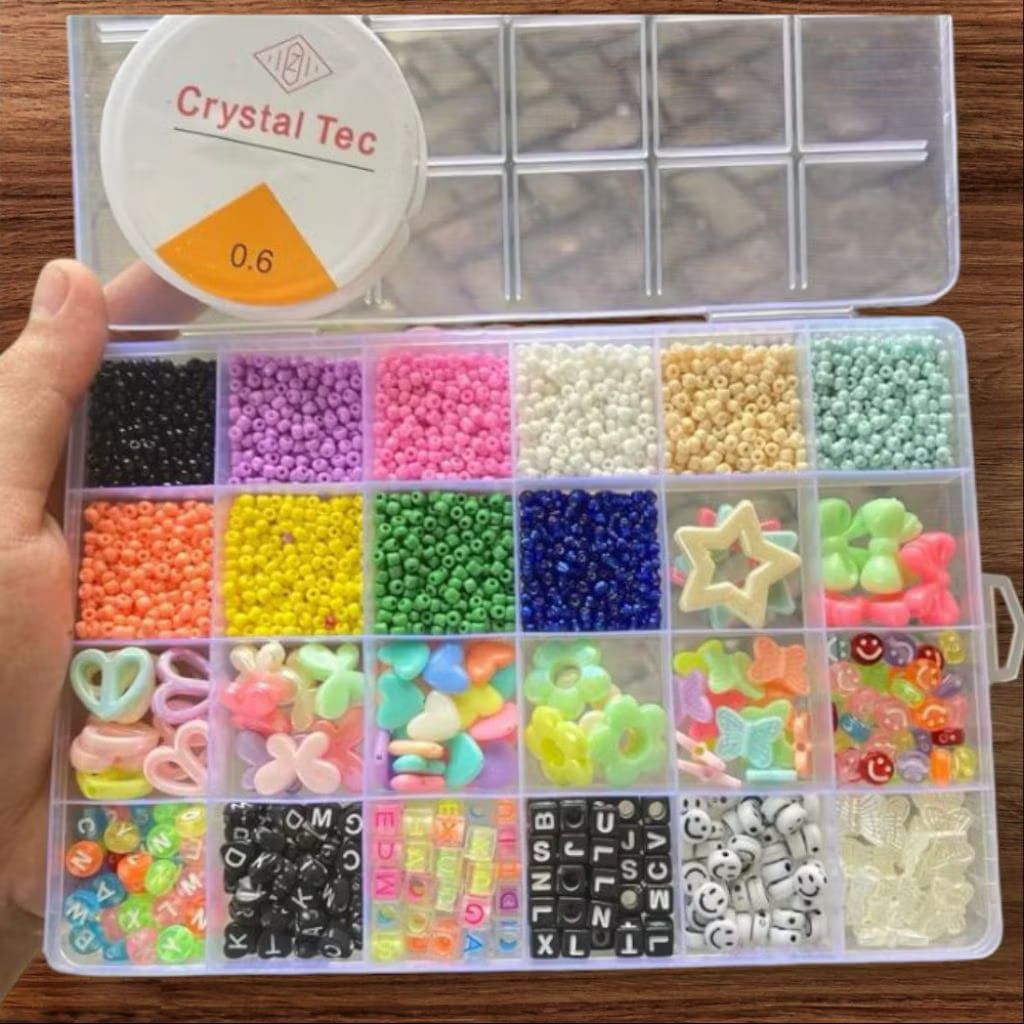 COD-1 Set Box Manik Pasir 8.0 3mm 24warna - Manik Pasir Payet Jepang warna Aesthetic Bonus Senar