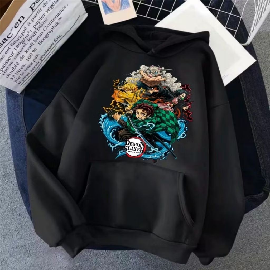 DEMON SLAYER HOODIE ANIME BAHAN FLEECE PREMIUM UNISEX PRIA WANITA - SWEATER HOODIE JUMPER DISTRO