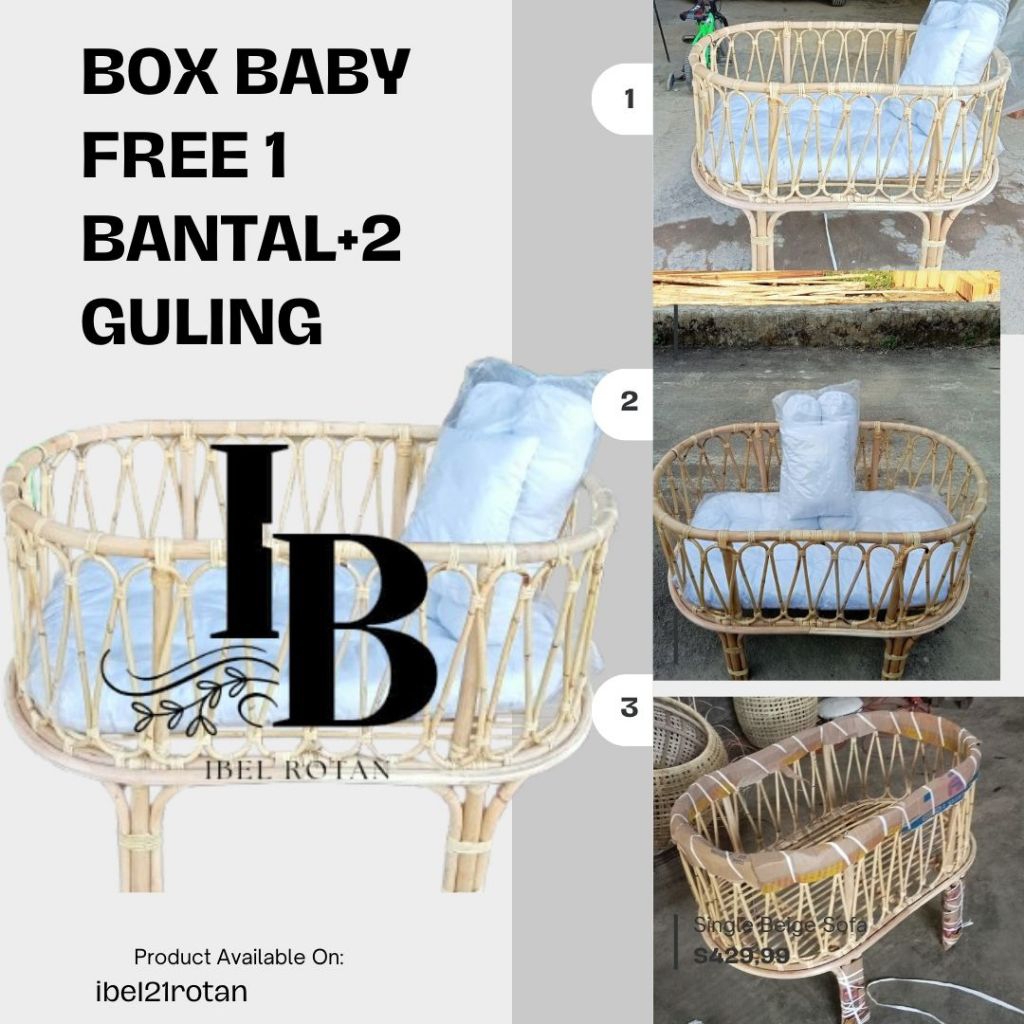 KERANJANG BAYI ROTAN ALAMI /BOX BABY SET CUSHION + FINISHING