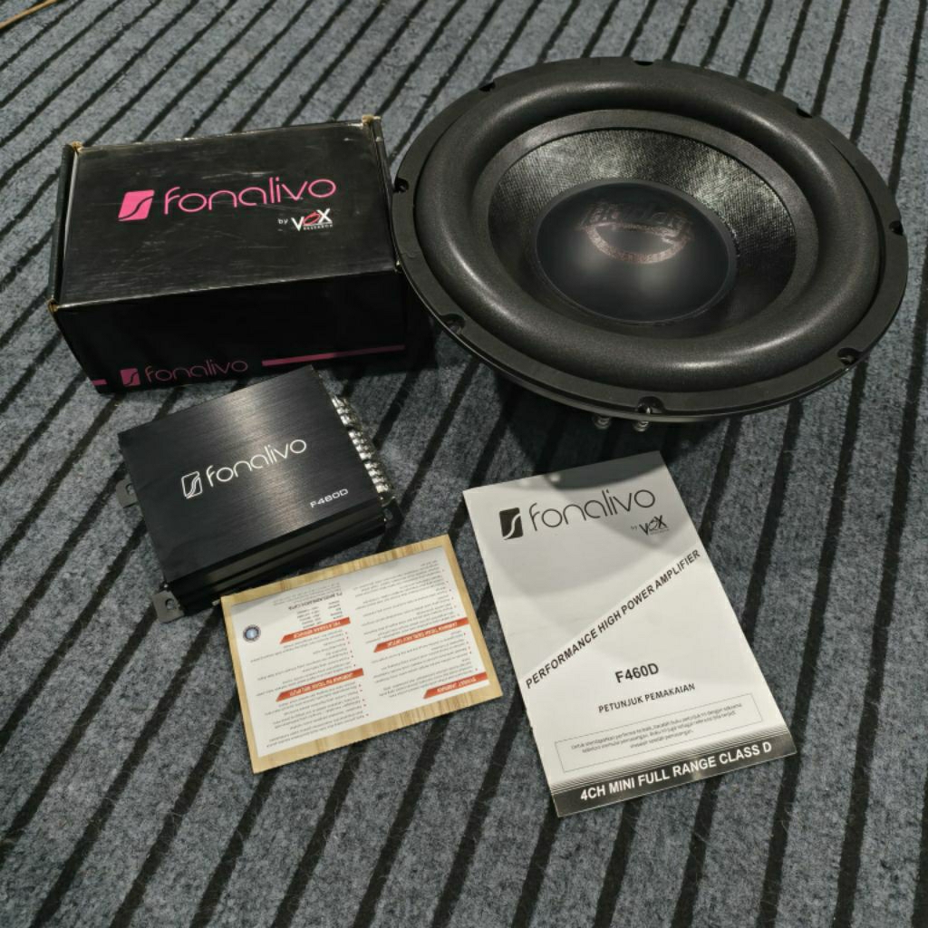 paket SQ Vox Fonalivo F460D power 4 channel & subwoofer dominations bud Mk4 12 inch buddy series