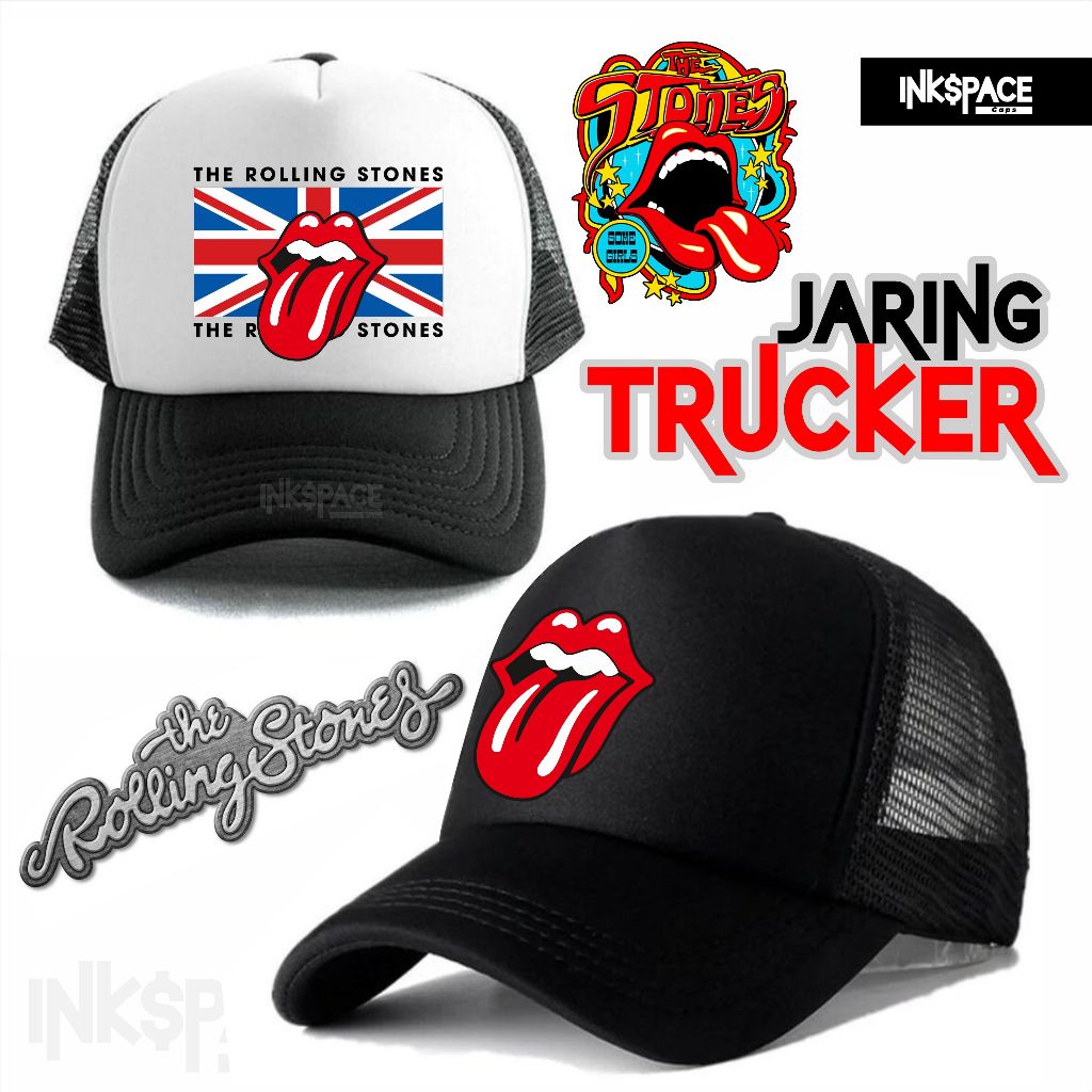 Topi Rolling Stones Jaring Trucker Hat Baseball Pria Wanita Dewasa Reguler Fit