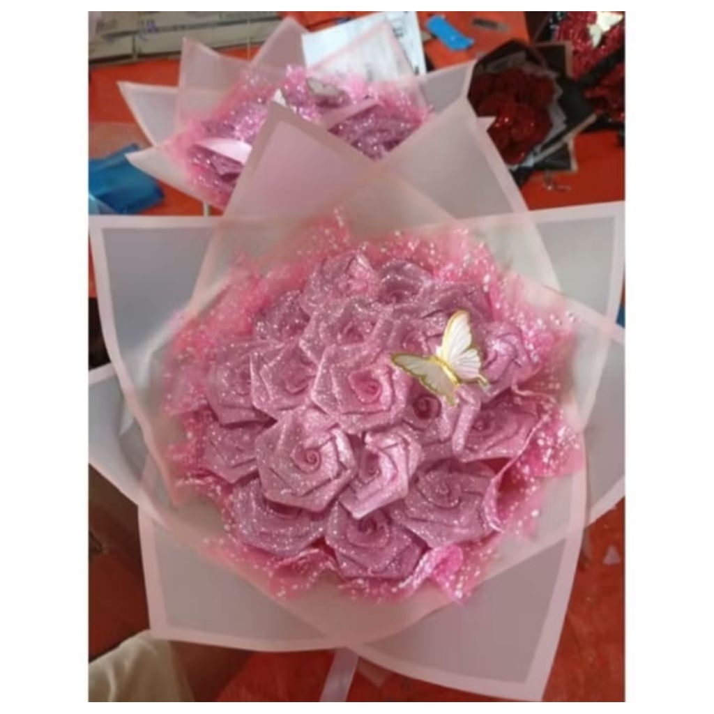 BUKET BUNGA PITA SATIN GLITTER VIRAL TERMURAH