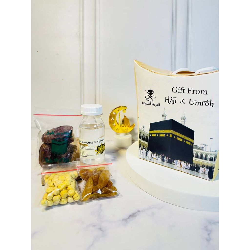 

Paket Souvenir Gift Hampers Oleh-oleh Haji Dan Umroh Box/Dus Tali Lengkap Isi Air Zam-zam 50 Ml