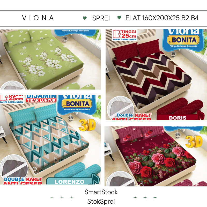 Ss Sprei VIONA By Bonita 160 160x200x25 B2 B4 Queen Size 160x200 Tinggi 25 cm No 2