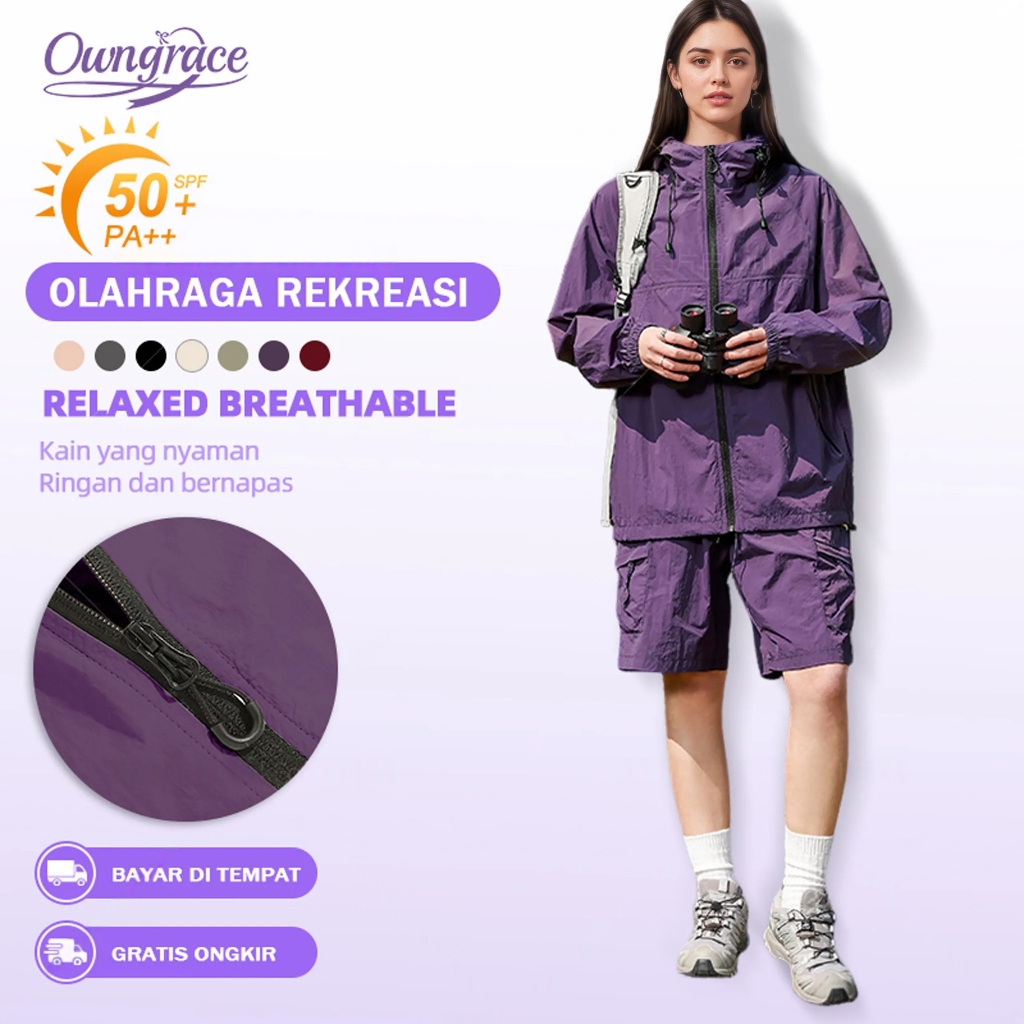 Owngrace Jaket Olahraga Wanita Jaket Ritsleting Anti Air Anti Angin Jaket Motor