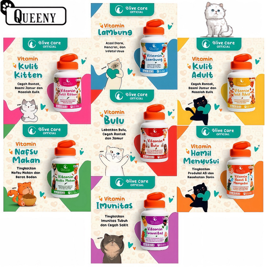 Olive Care Vitamin - Vitamin Kucing. Bulu, Nafsu Makan, Imunitas, Lambung, Hamil Menyusui, Kulit Kit