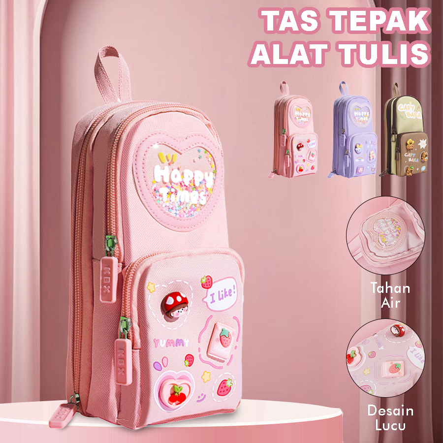 

Kotak Pensil Anak Model Ransel 6 Sekat - Tas Tempat Alat Tulis Lucu Warna Pink / Biru / Coklat BA-0801