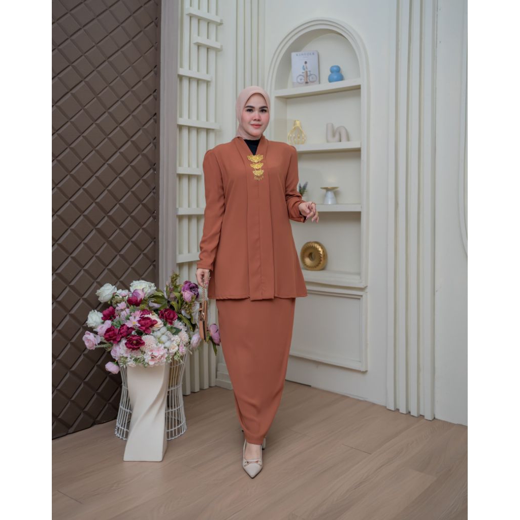SETELAN BAJU KURUNG MELAYU NAURA POLOS SETELAN ROK WANITA PREMIUM