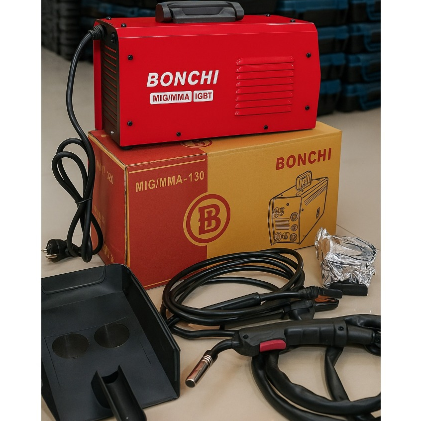 MESIN LAS MIG 120A merk BONCHI TANPA GAS TRAVO LAS MULTIFUNGSI MMA MIG TIG GAS LESS 450W