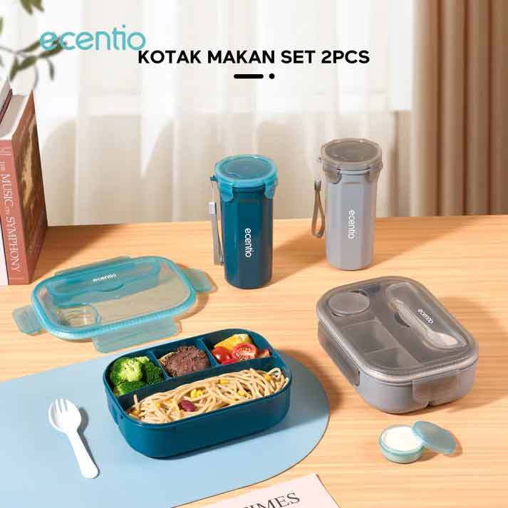 ecentio set tempat makan - Lunch box dan tumbler - empat sekat anti tumpah
