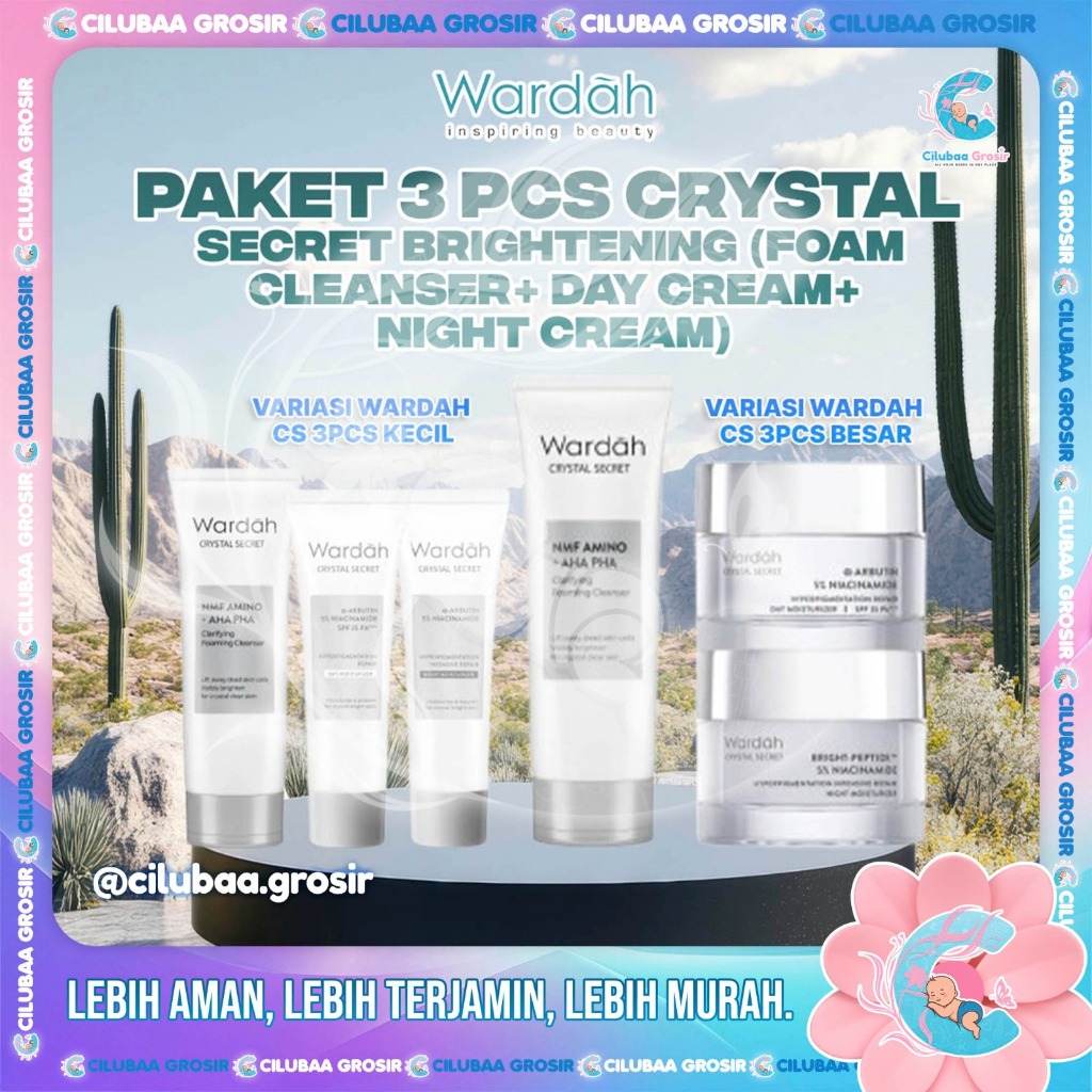 [3 PCS] WARDAH Crystal Secret Brightening Skin Clarifying Foaming Cleanser + Brightening Day Cream +