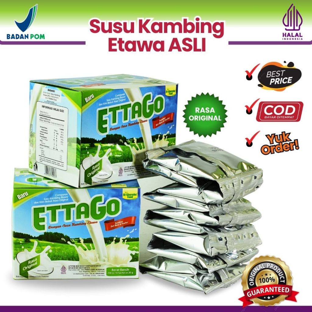 

Susu Kambing Rasa Original ETTAGO 20gr x 10 Sachet Al-Ghuroba Food