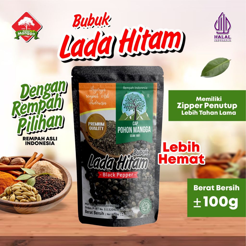 

(POUCH) Lada Hitam Bubuk Cap Pohon Mangga 100gr
