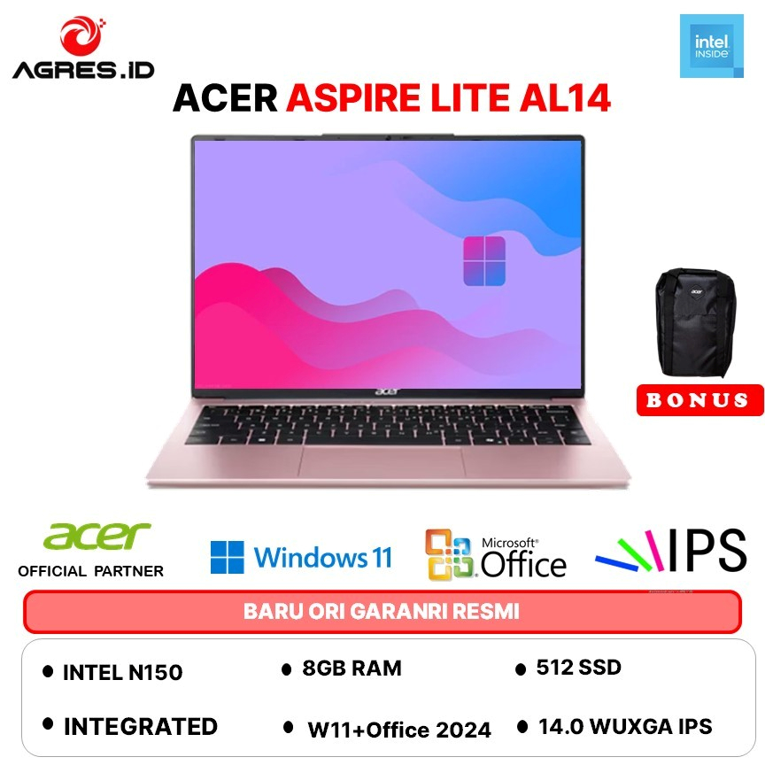 ACER ASPIRE LITE AL14 N150 8GB 256GB W11+OHS+O365 14.0WUXGA SLV -32P.C2SS