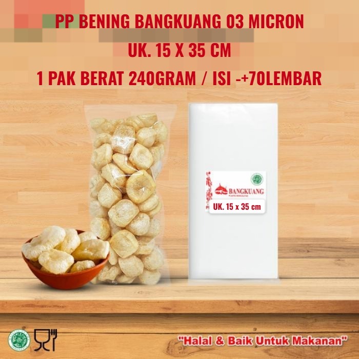 PP Bening Bangkuang UK. 15x35cm / 03micron ( berat 240gram / isi -+70 lembar ) Plastik PP Bening Ban