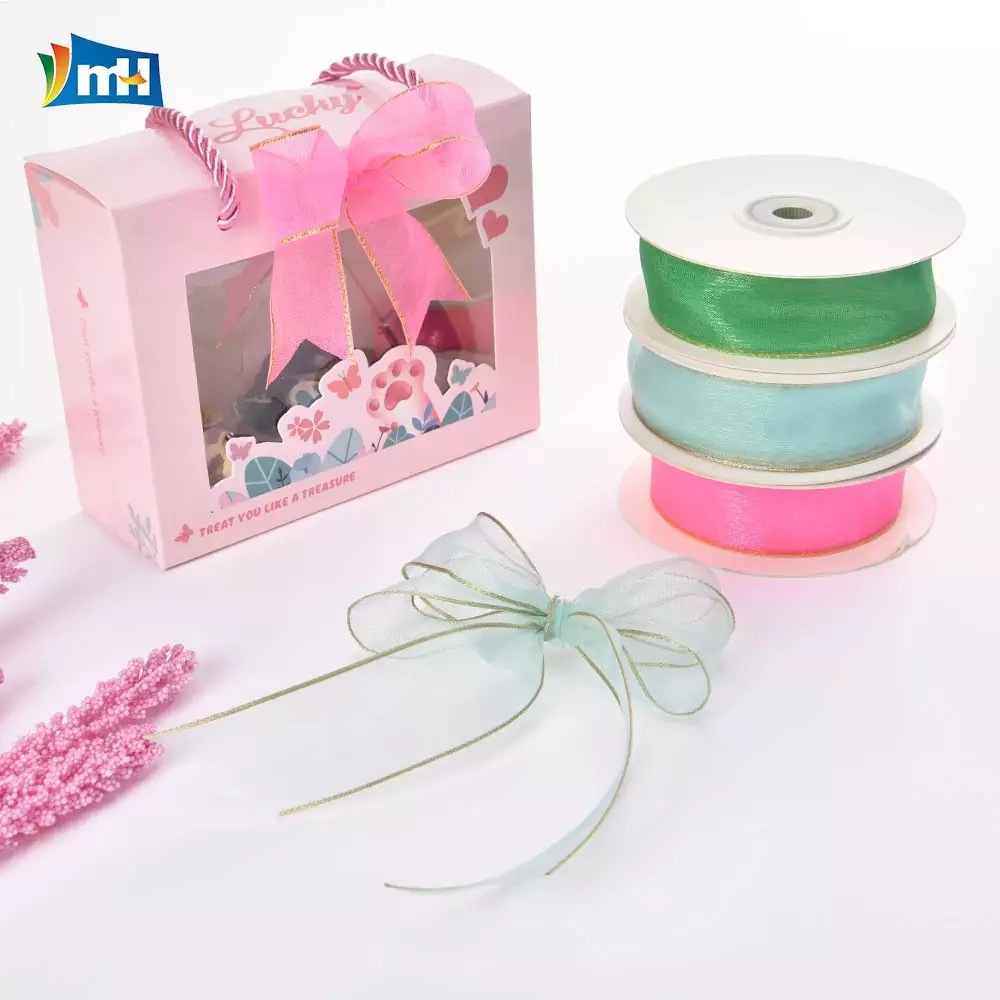 

( Rol 20 Yard ) PITA ORGANDI LIS EMAS 1 IN ( 2.5 CM ) - ORGANDY SILK CHIFFON RIBBON HIASAN KADO