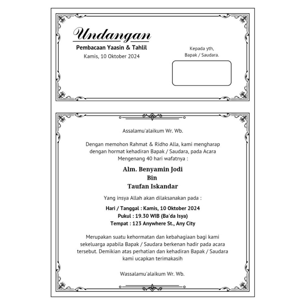 undangan khitanan, 7 bulanan, pengajian langsung jadi