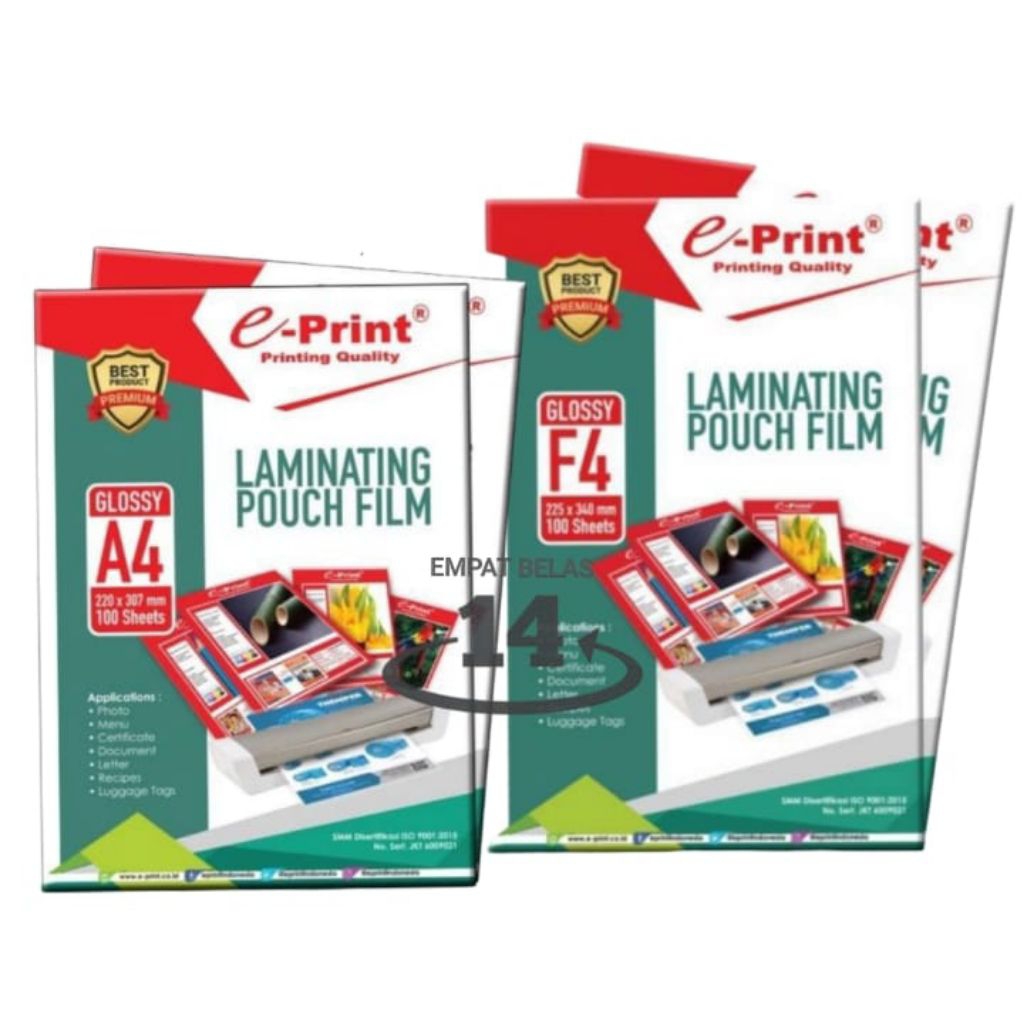 

1 Pak Plastik Laminating A4 & F4 Eprint ( Isi 100 Lembar )