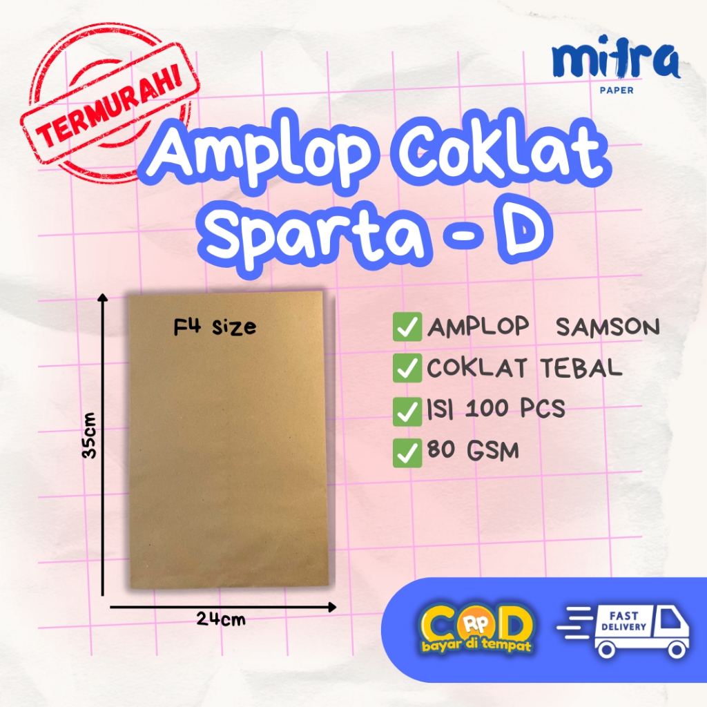 

Amplop Samson Coklat SPARTA Ukuran Folio (Type D) 24x35 cm – Amplop Dokumen Besar Tebal
