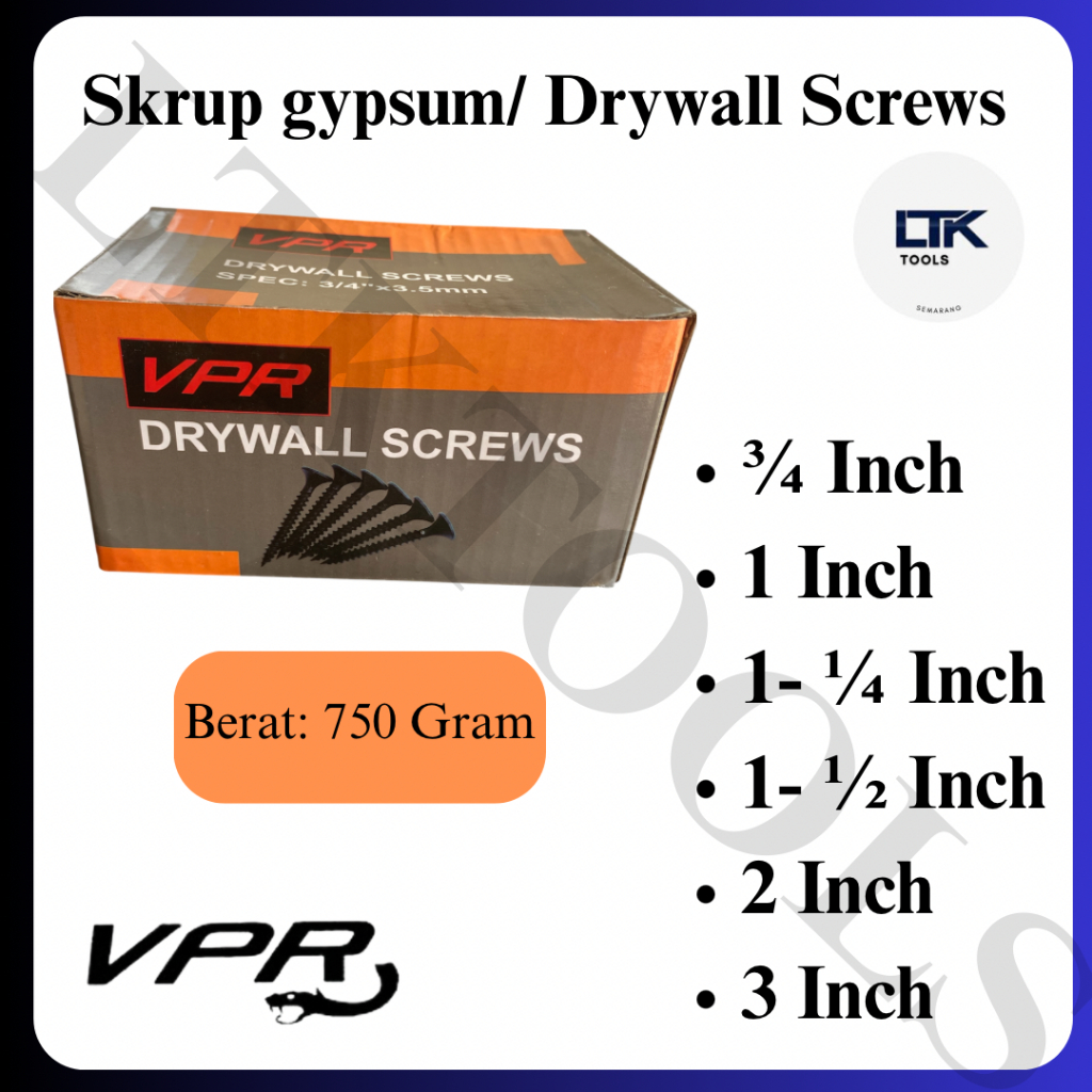 Sekrup Gypsum Baja/ Drywall Screw/ Sekrup Baja Hitam [Merk VIPER & VPR]