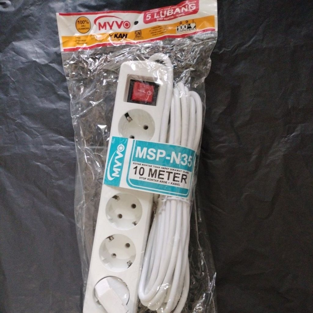 Stop Kontak 5Lubang + Kabel Panjang 10 Meter Terminal Asli