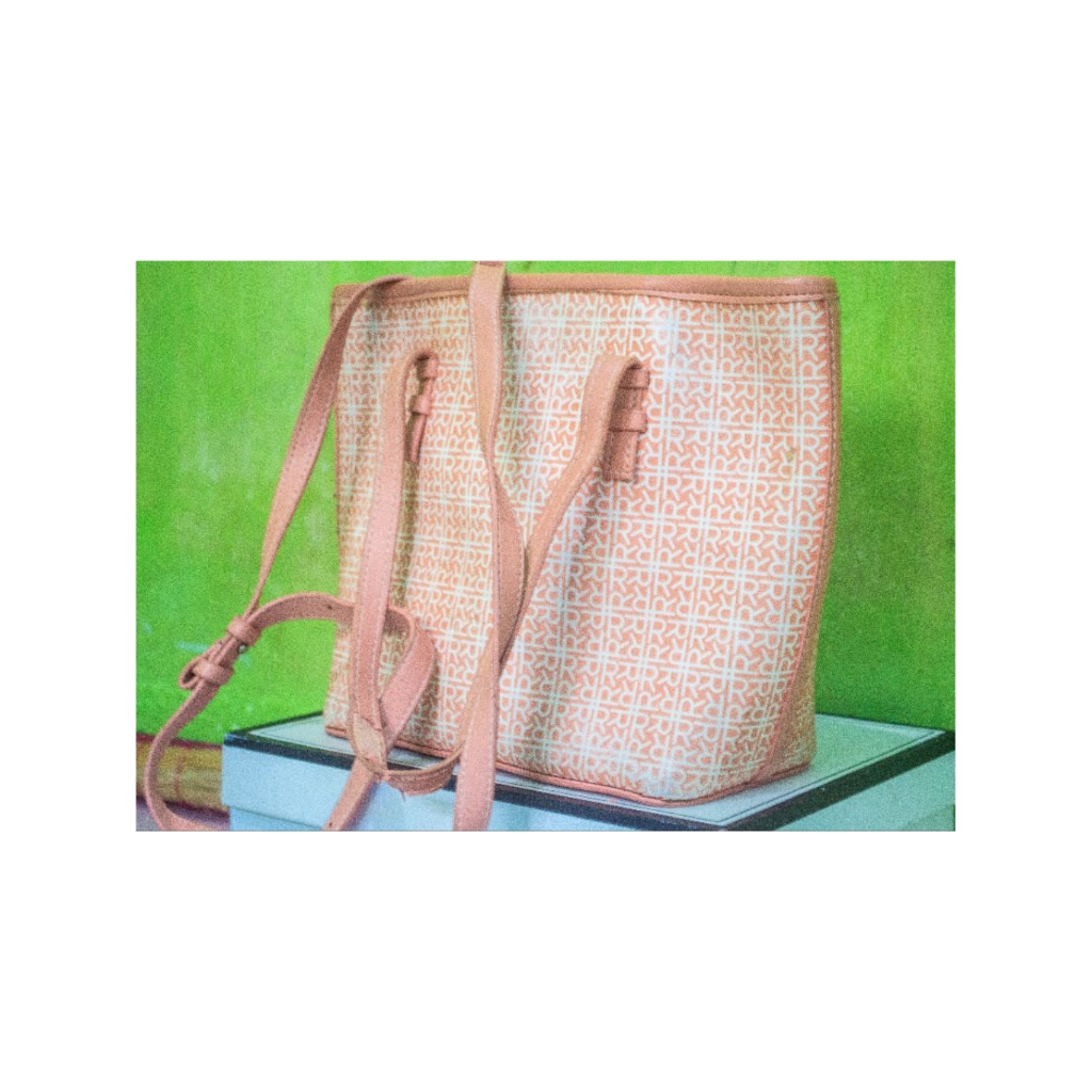 "Peony" Monogram Tote Bag - Tas Jinjing Motif R-preloved ria miranda