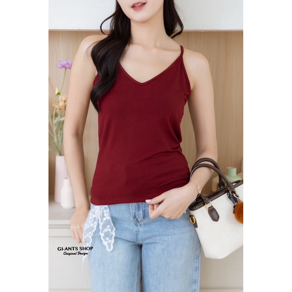 GA BASIC SIMPLE V NECK TANKTOP GIANTS POLOS STRETCH ADEM HALUS BLK READY