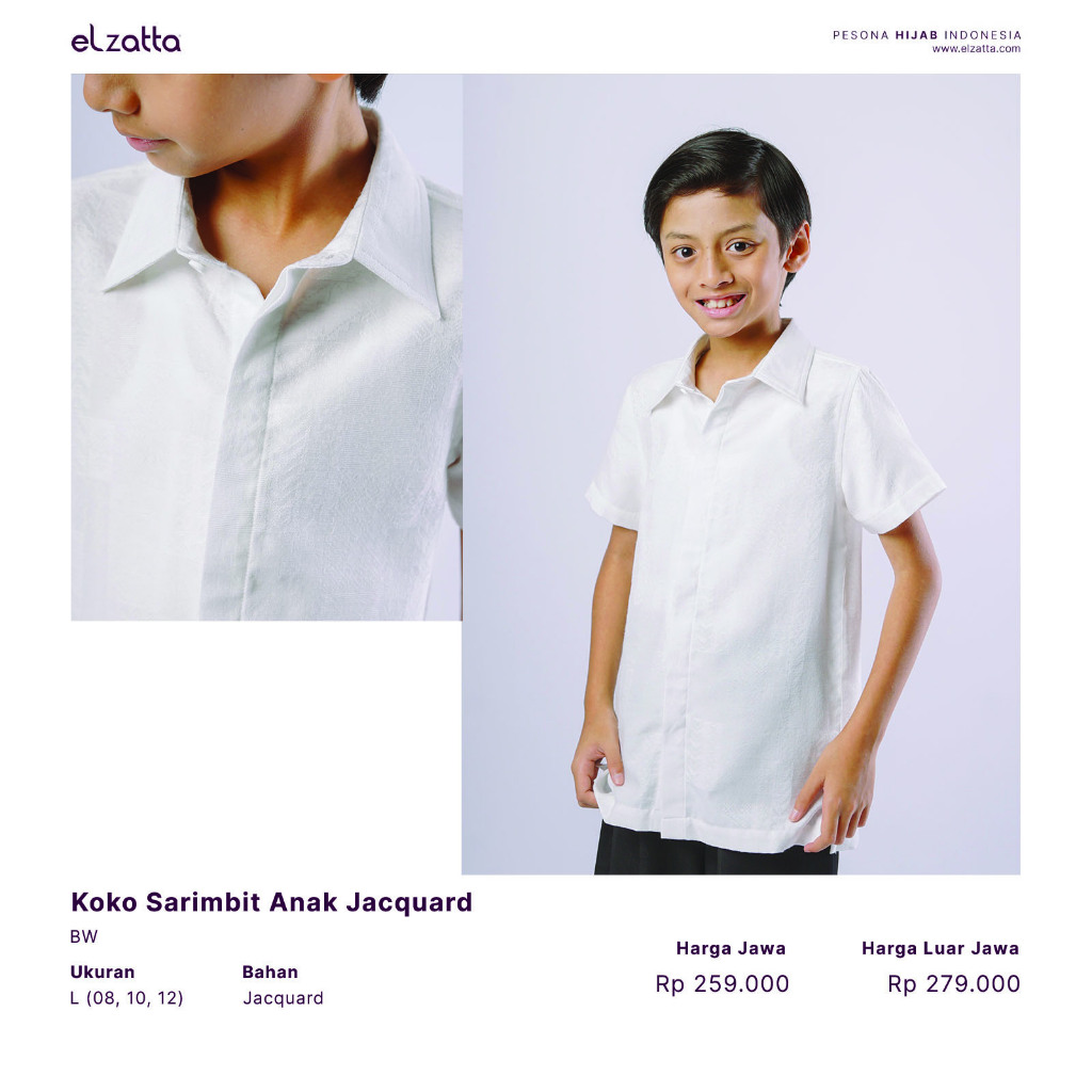 Koko anak Jacquard Elzatta Atasan Muslim Anak Laki Laki Putih